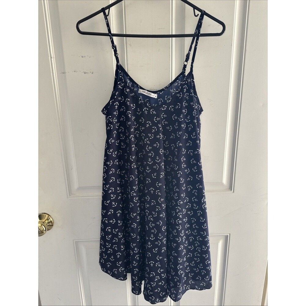 NEW Paradise USA Anchor Print Cover Dress Women's M Navy Blue Nautical Summer